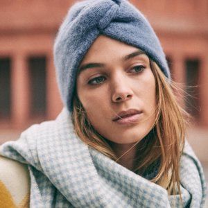 Sezane Seraphine Scarf in Blue Houndstooth